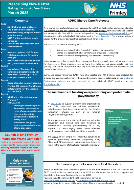 Frimley ICB prescribing newsletter March 2025