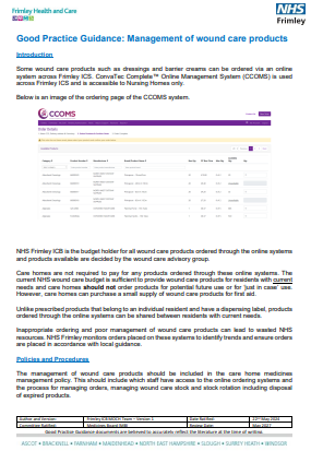 Ordering and management of woundcare products- good practice guide