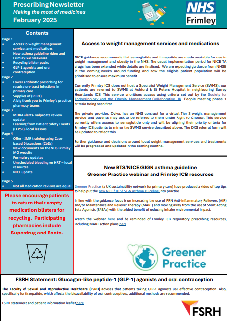 Frimley ICB prescribing newsletter February 2025
