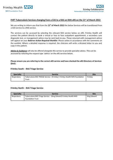 TB Service Moving from a CAS to a RAS Final 01 03 2022