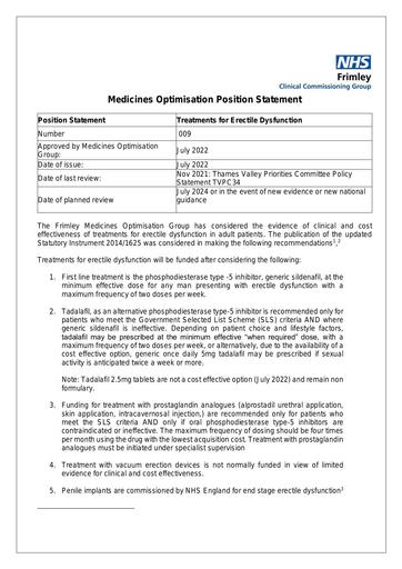 009 MOG Position Statement - treatment for erectile dysfunction
