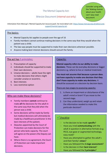 The Mental Capacity Act bitesize document