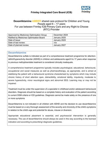 Dexamphetamine- shared care for CYP (Psicon)