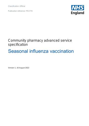 PR1774 Community pharmacy influenza vaccination prof 22 23 ASS August 2022