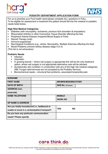 HCRG Care Group Podiatry referral form June 22
