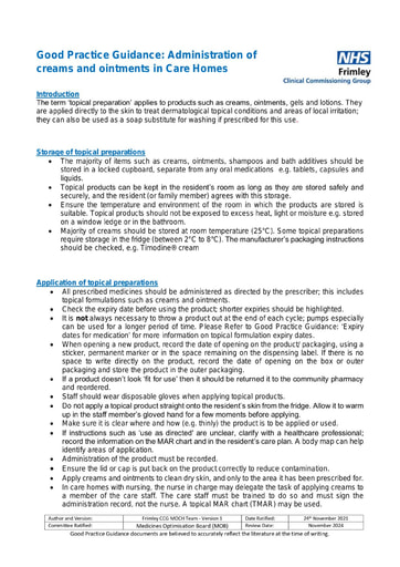 Administration of creams and ointments-good practice guide