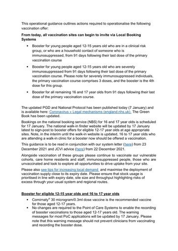 Vaccination Site invites via local booking system