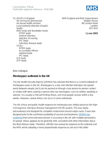 B1689 Monkeypox outbreak in the UK 010622