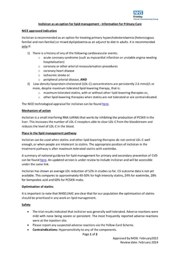 Inclisiran information sheet