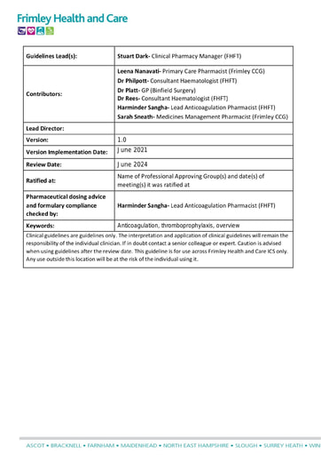 Anticoagulation prescribing overview ( indication, choice, duration)