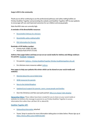 Surge in RSV in the community