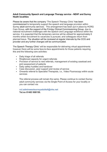 Adult Community Speech and Language Therapy service