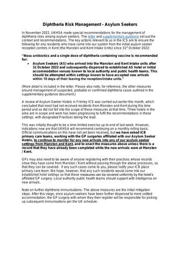 Diphtheria Risk Management