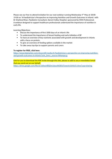 Free webinar running Wednesday 4th May at 18