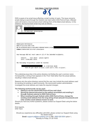 DXS email function error