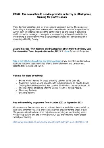 Surrey Sexual Health Training available