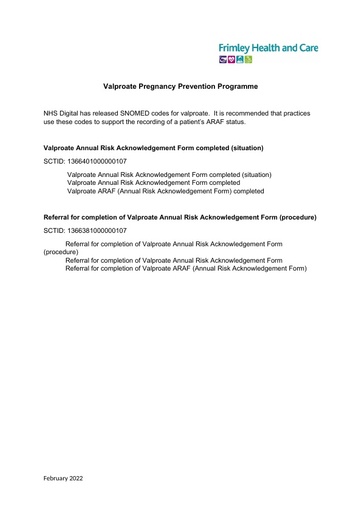 Valproate SNOMED codes