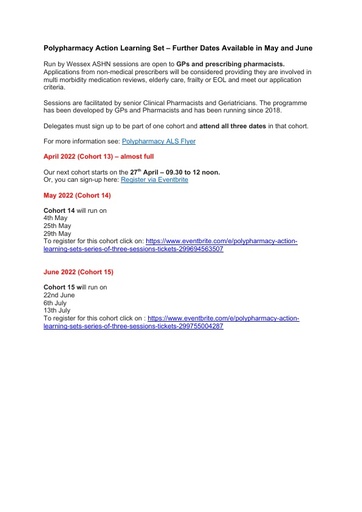 Polypharmacy Action Learning Set