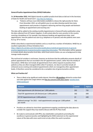 General Practice Appointment Data (GPAD) Publication