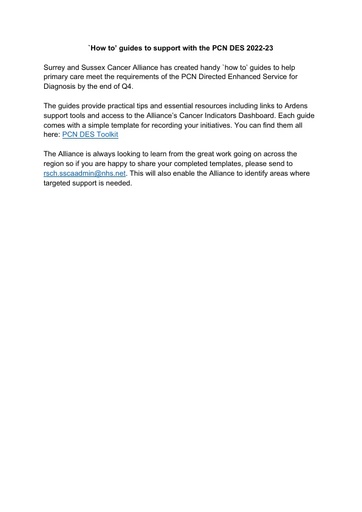 `How to’ guides to support with the PCN DES 2022 23