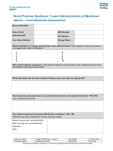 Appendix 1 Covert administration assessment form