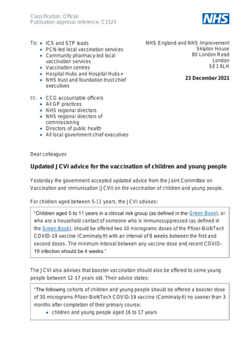 C1524 Updated JCVI advice for the vaccination of children and young people