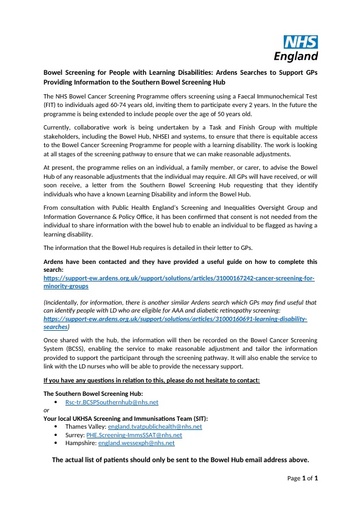 Frimley 09092022 LD Bowel Screening Ardens Search for GP bulletin FINAL