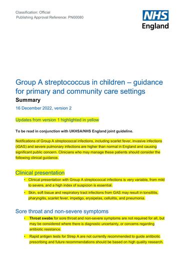 PRN00080 Group A streptococcus in children – guidance for primary and community care settings December 2022
