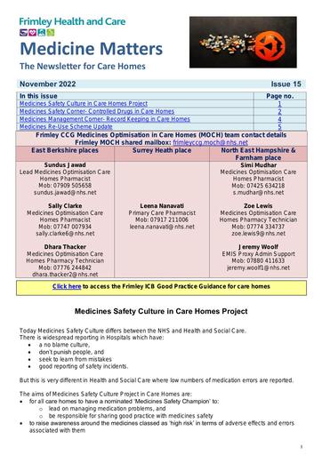 Medicine Matters - newsletter for care homes November 2022