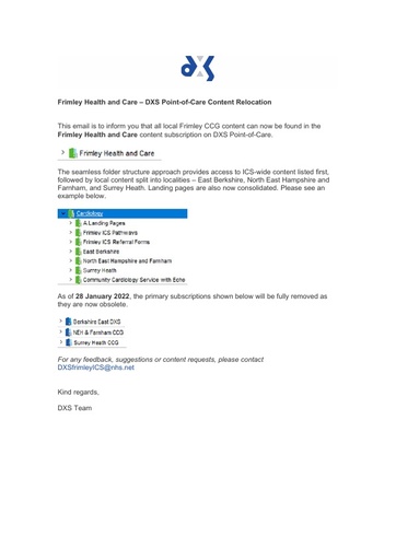 Frimley Health and Care – DXS Point-of-Care Content Relocation