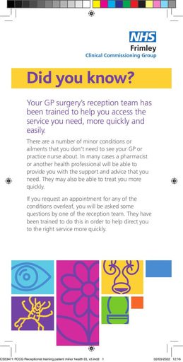 CS53471 FCCG Receptionist training patient minor health DL AW