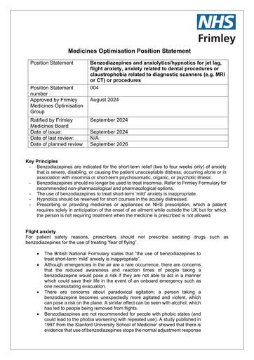 004 MOG Position Statement- Use of benzodiazepines and anxiolytics/hypnotics for jet lag, flight anxiety, anxiety related to dental procedures or claustrophobia related to diagnostic scanners