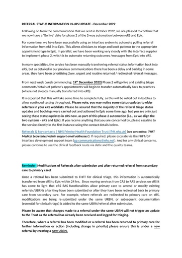 FHFT eRS Update December 2022 Draft 1 05 12 2022 JF TS SG 15 12