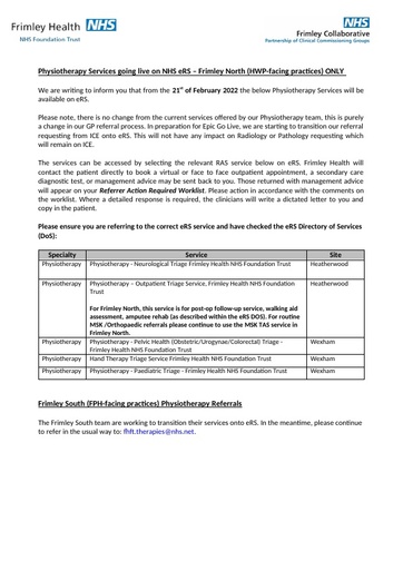 Physio Frimley North on eRS update 10 02 2022 v3 FINAL