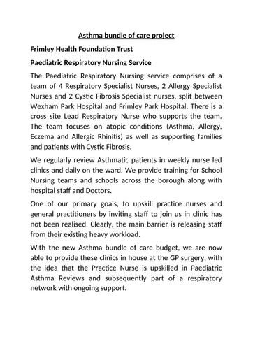 Paediatric Asthma Role Modelling Clinic