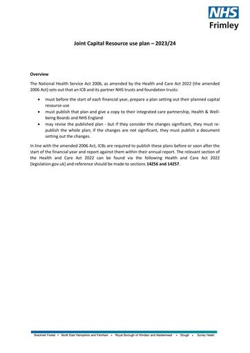 NHS Frimley Joint Capital Resource Plan 2023-24