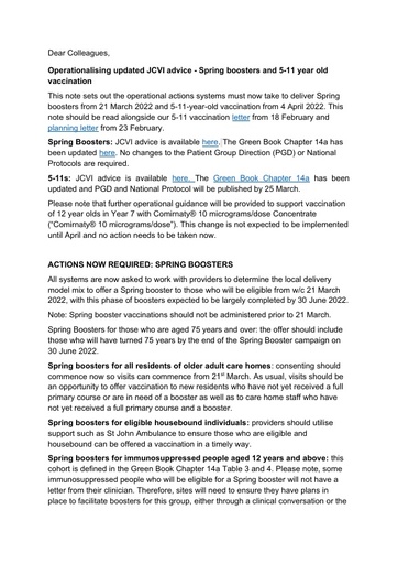 C19 Vaccs Updated JCVI advice for a Spring booster and children aged 5 11 years old who are not in a clinical risk group