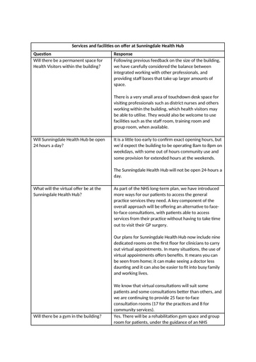 Q&A Sunningdale Health Hub