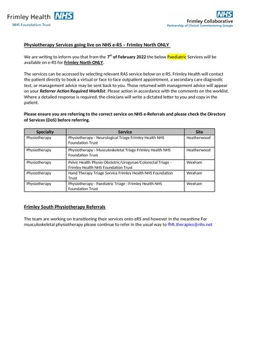 Physio Frimley North on eRS Final Version 2