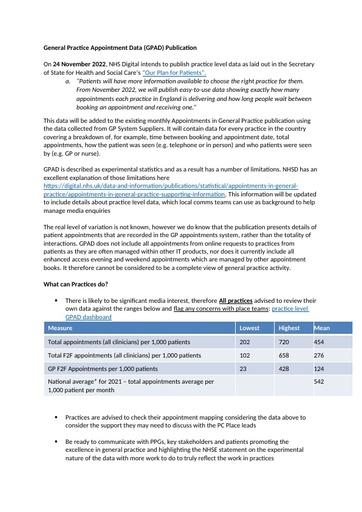 General Practice Appointment Data (GPAD) Publication 1
