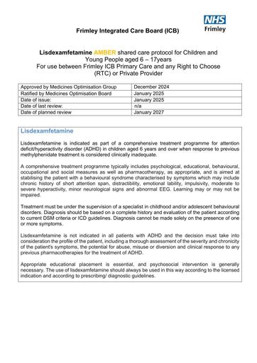 Lisdexamfetamine- shared care for CYP (Psicon)