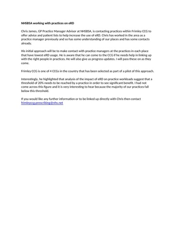 NHSBSA working with practices on eRD