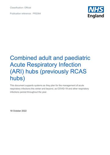 BW2064 Combined adult and paediatric Acute Respiratory Infection (ARI) hubs (previously RCAS hubs) October 2022