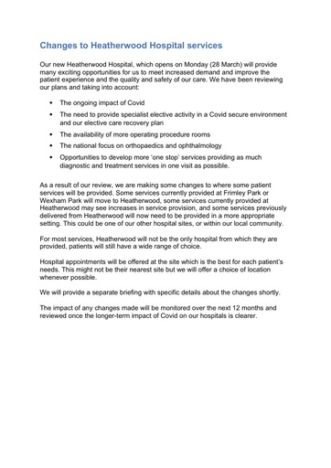 Communication 2 Changes to Heatherwood Hospital services