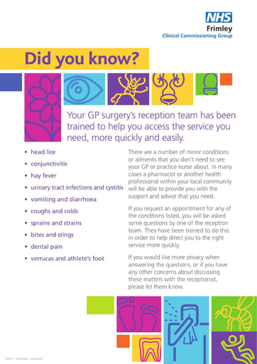 CS53471 FCCG Receptionist training patient minor health A4 poster v3
