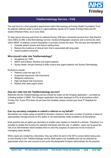 DXS FAQ teleDermatology 090922