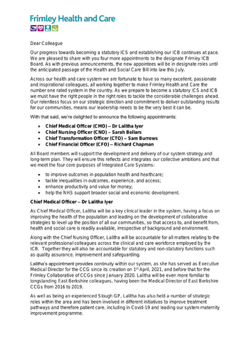 Frimley ICB appointments April22 Final