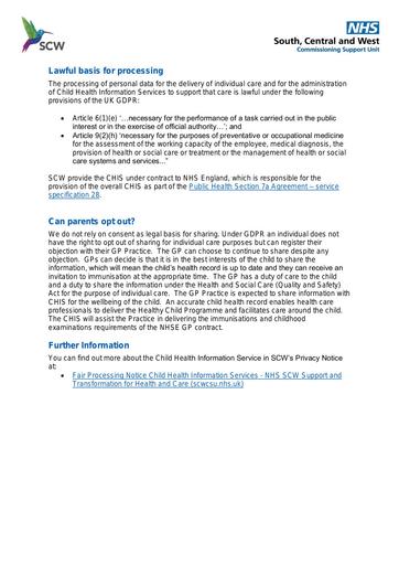 CHIS Lawful Basis for Processing