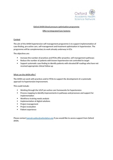 Oxford AHSN Hypertension offer