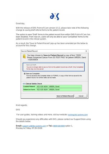 Draft Feature DXS Comms